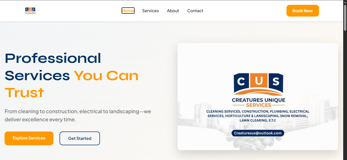 Creatures Unique Services website preview